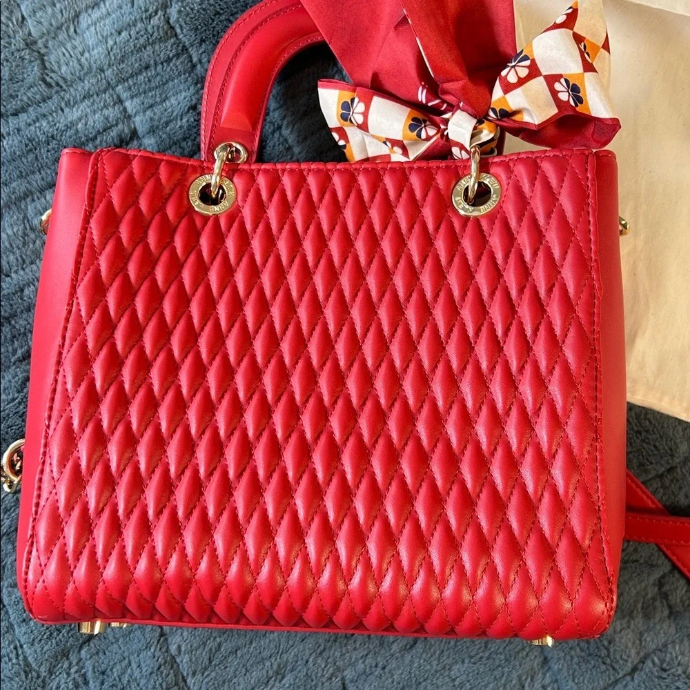 Anne Klein Red Quilted Handbag with Scarf Accent and unknown credit card holder
